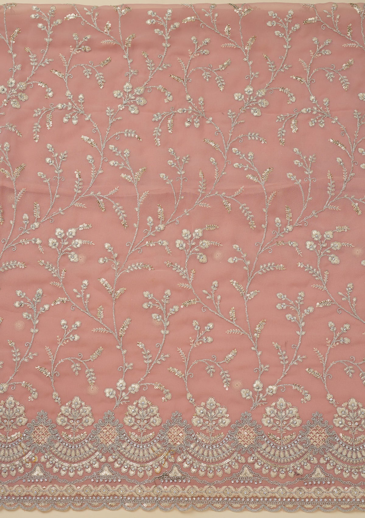 Peach Threadwork Georgette Unstitched Salwar Suit