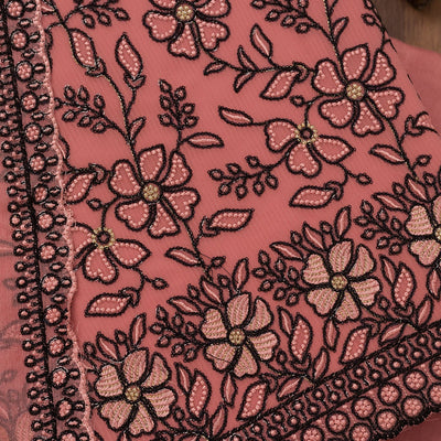 Peach Threadwork Georgette Unstitched Salwar Suit