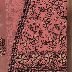 Peach Threadwork Georgette Unstitched Salwar Suit