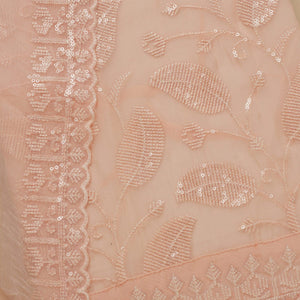 Peach Threadwork Organza Unstitched Salwar Suit
