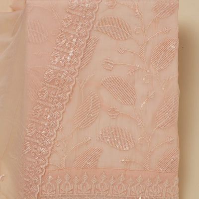 Peach Threadwork Organza Unstitched Salwar Suit