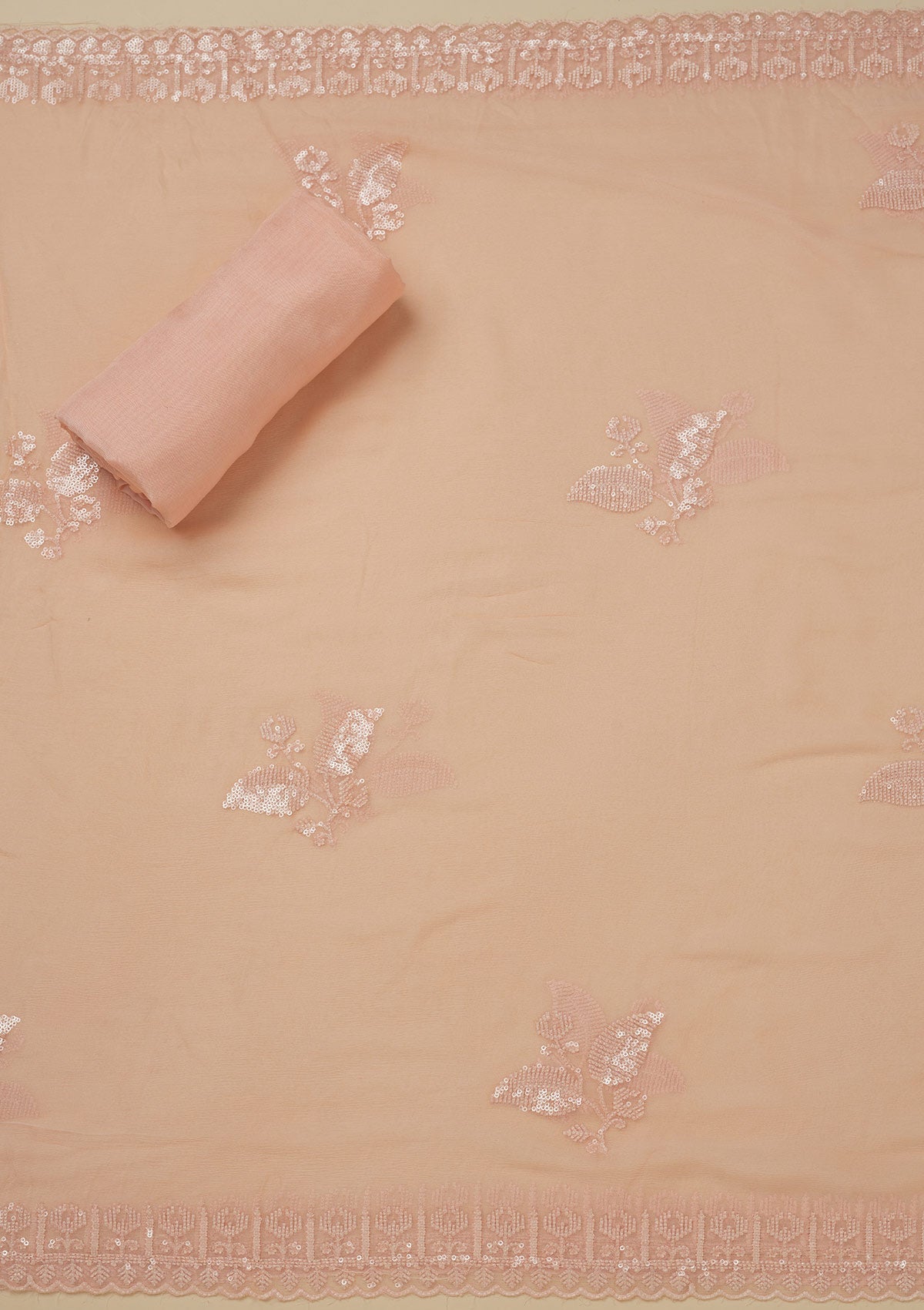 Peach Threadwork Organza Unstitched Salwar Suit