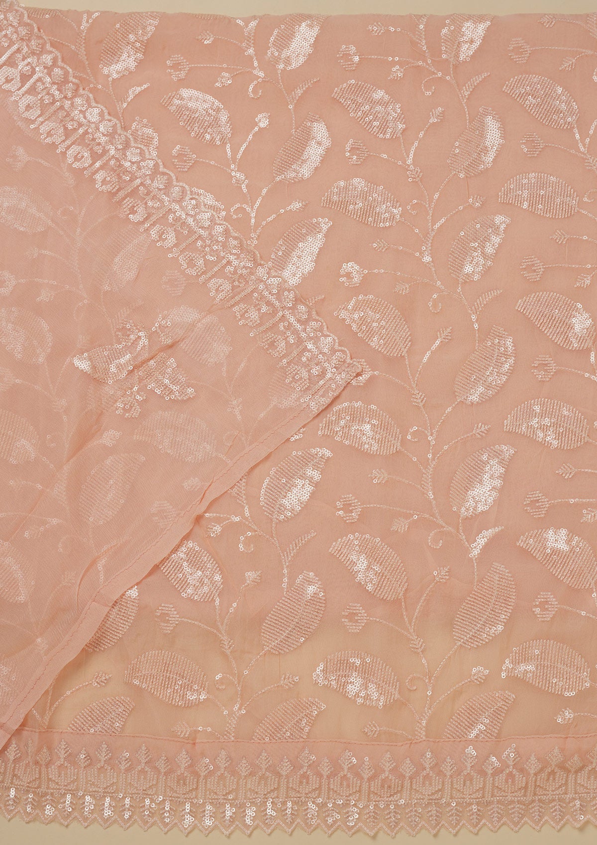 Peach Threadwork Organza Unstitched Salwar Suit