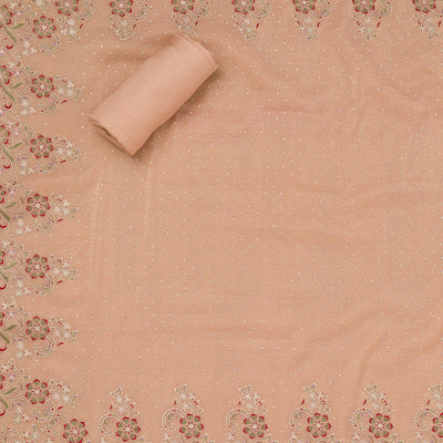 Peach Threadwork Semi Crepe Unstitched Salwar Suit
