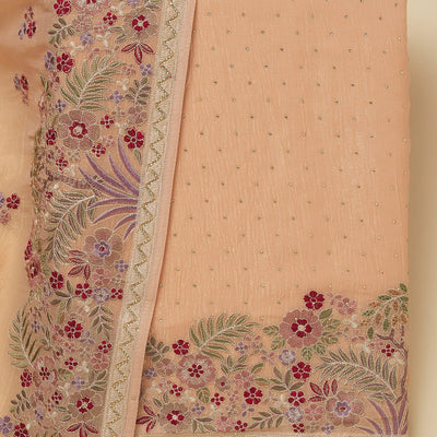 Peach Threadwork Tissue Unstitched Salwar Suit