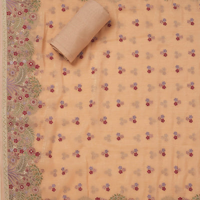 Peach Threadwork Tissue Unstitched Salwar Suit