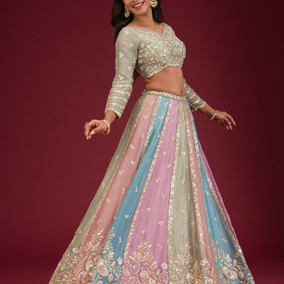 Peach Zariwork Georgette Readymade Lehenga