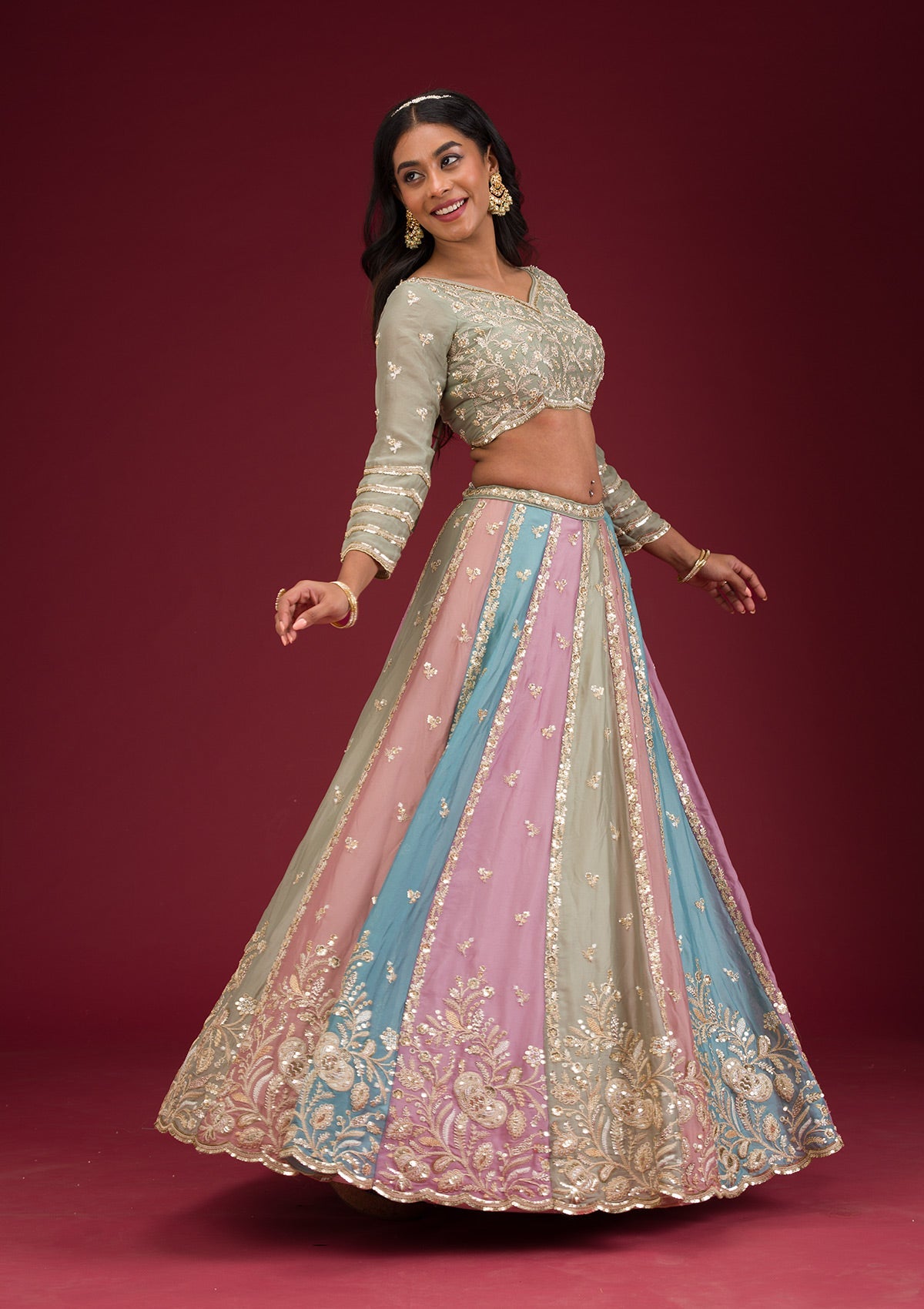 Peach Zariwork Georgette Readymade Lehenga