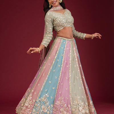 Peach Zariwork Georgette Readymade Lehenga