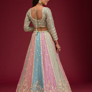 Peach Zariwork Georgette Readymade Lehenga
