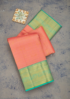 Peach Zariwork Pure Silk Saree