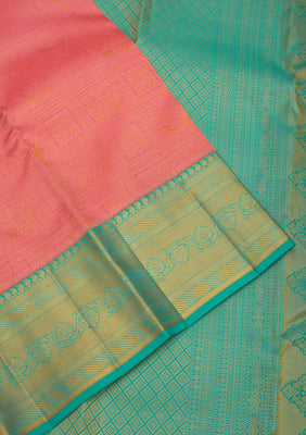 Peach Zariwork Pure Silk Saree