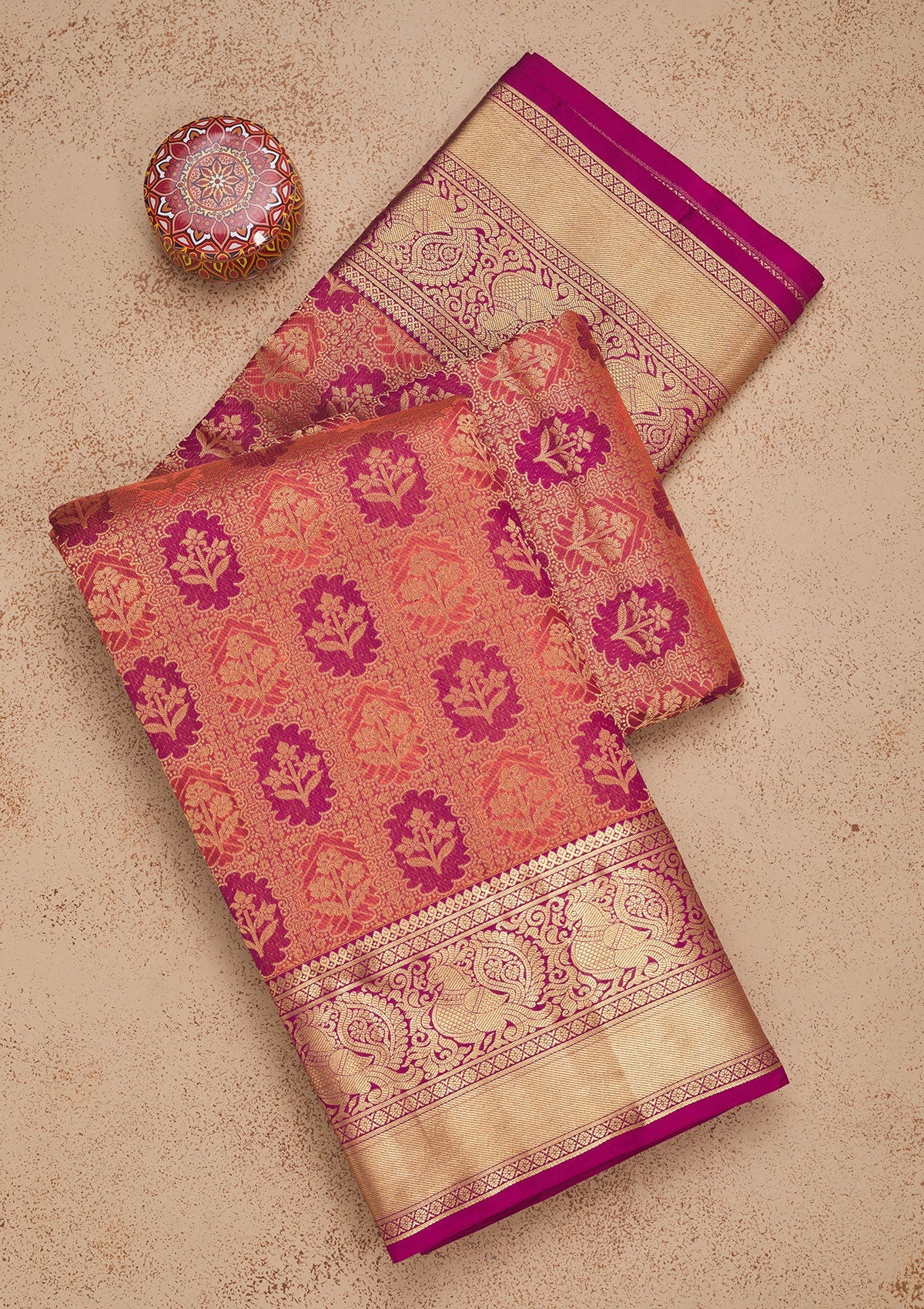 Peach Zariwork Pure Silk Saree