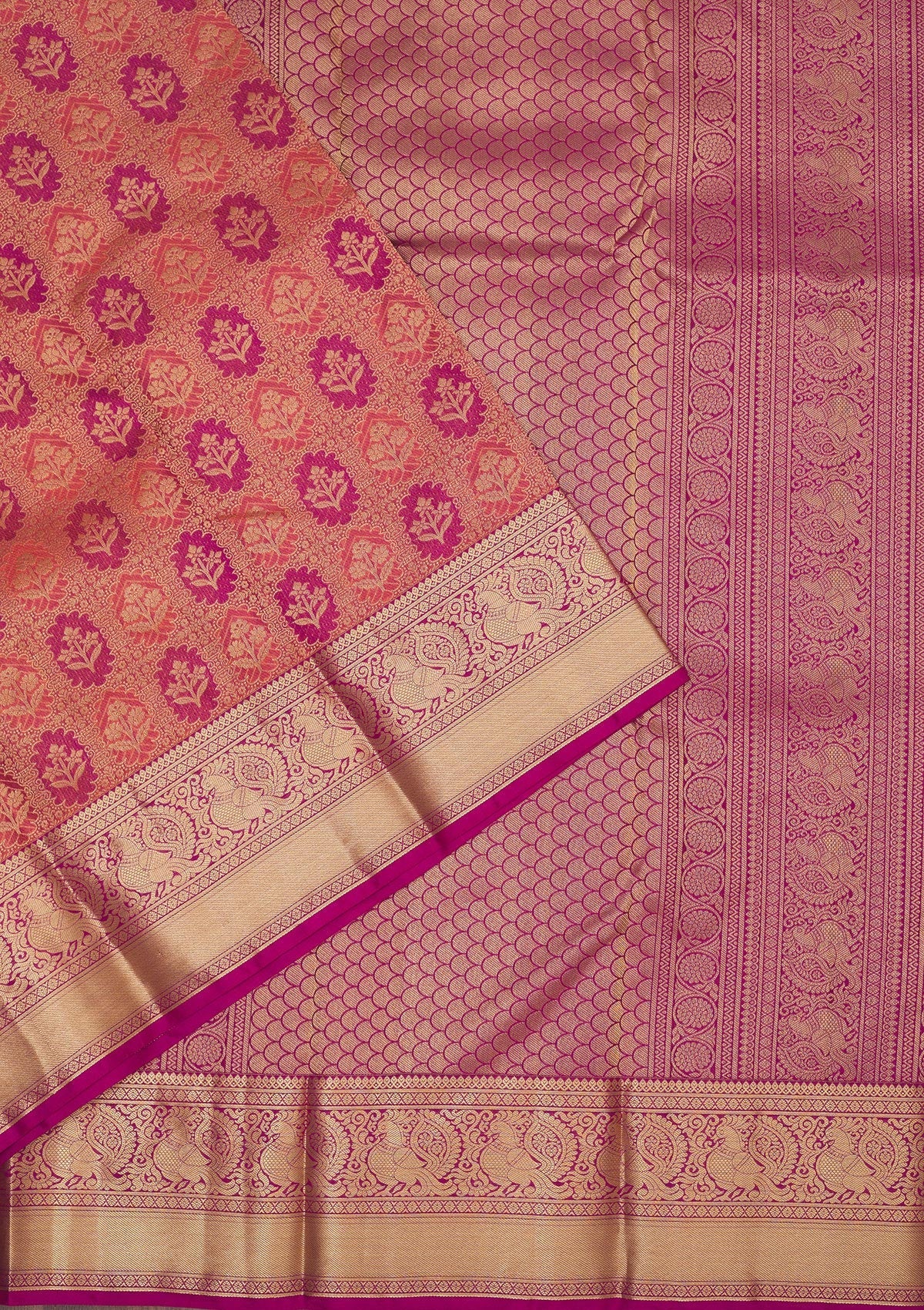 Peach Zariwork Pure Silk Saree