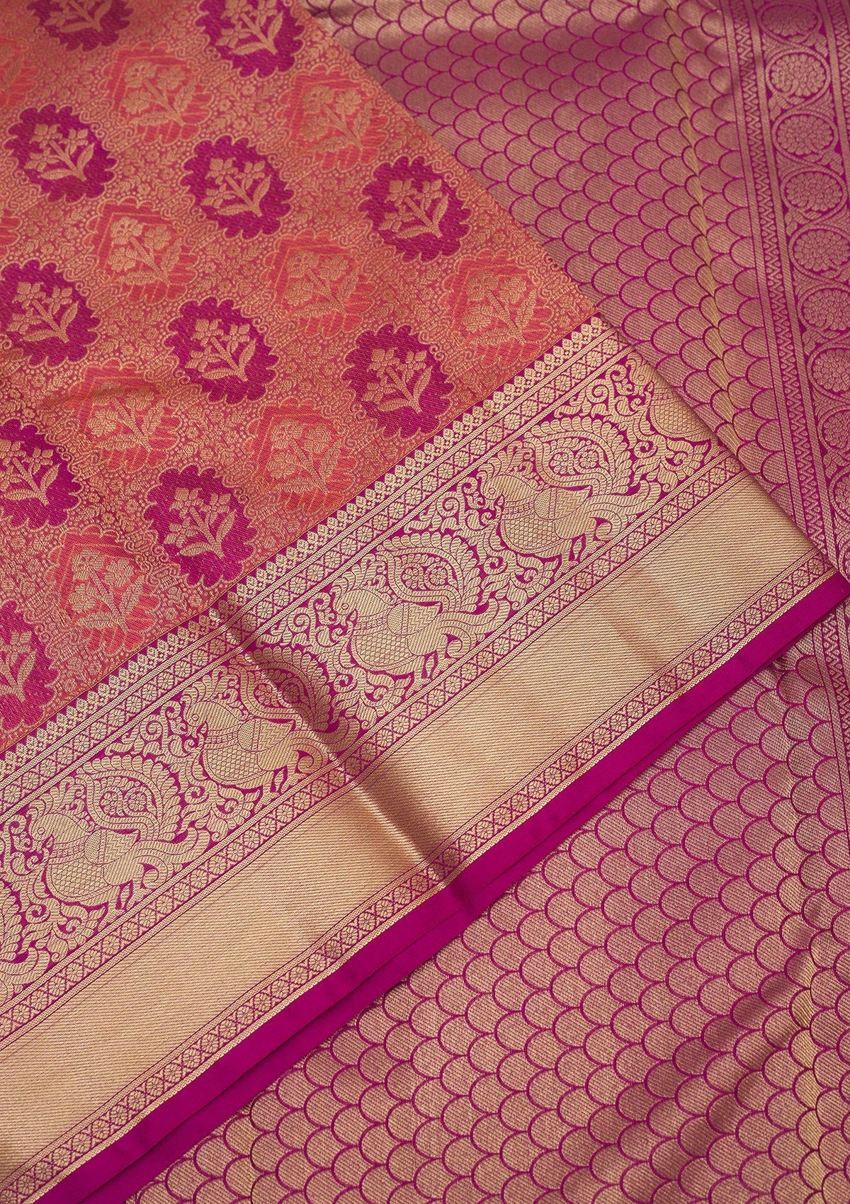 Peach Zariwork Pure Silk Saree