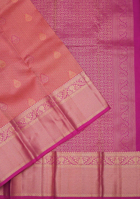 Peach Zariwork Pure Silk Saree