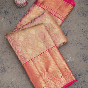 Peach Zariwork Pure Silk Saree
