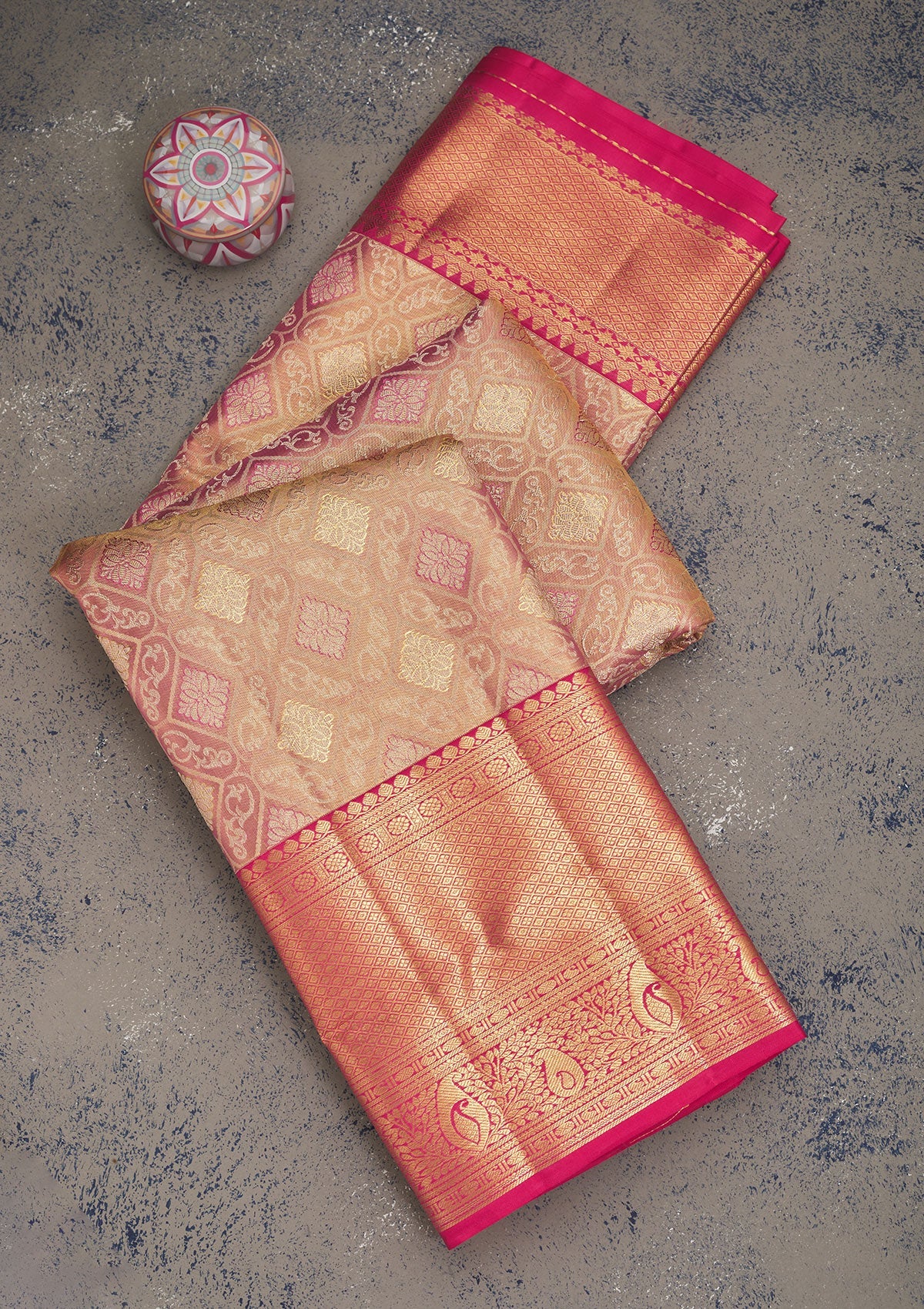 Peach Zariwork Pure Silk Saree