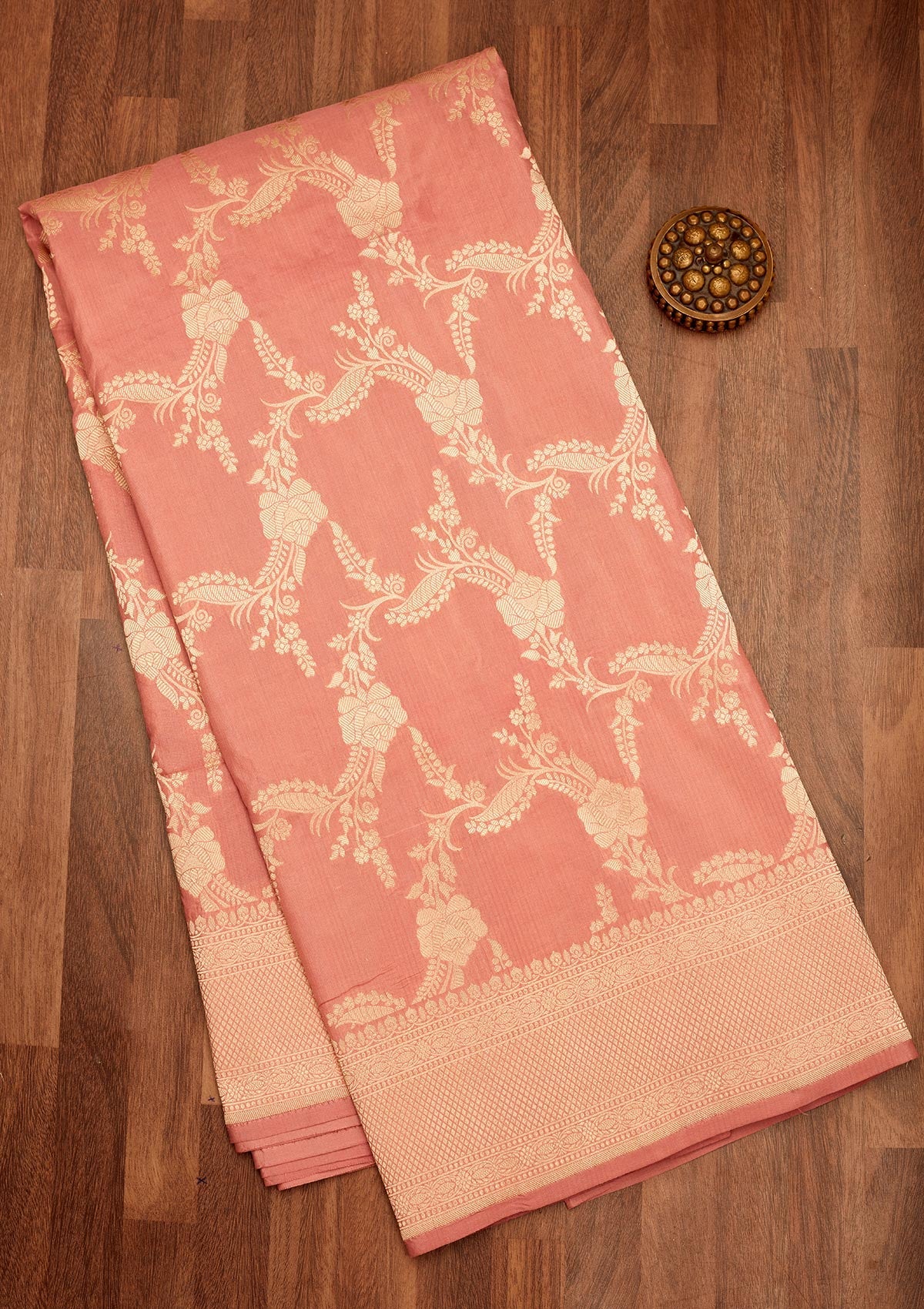 Peach Zariwork Pure Silk Saree