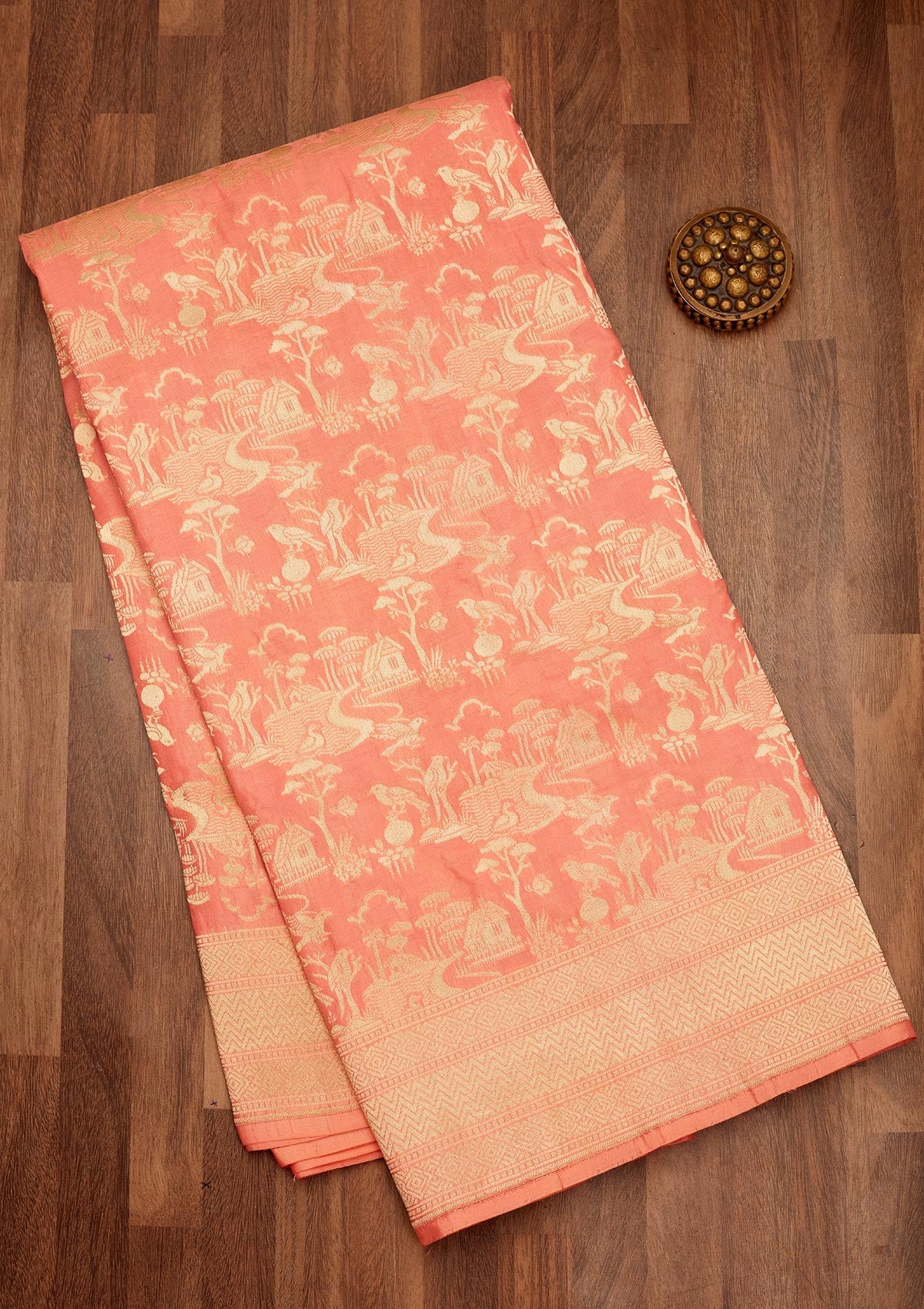 Peach Zariwork Pure Silk Saree