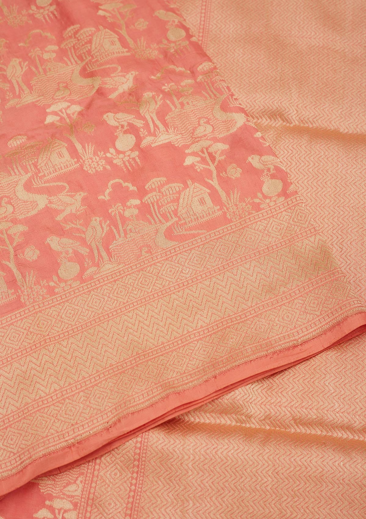 Peach Zariwork Pure Silk Saree