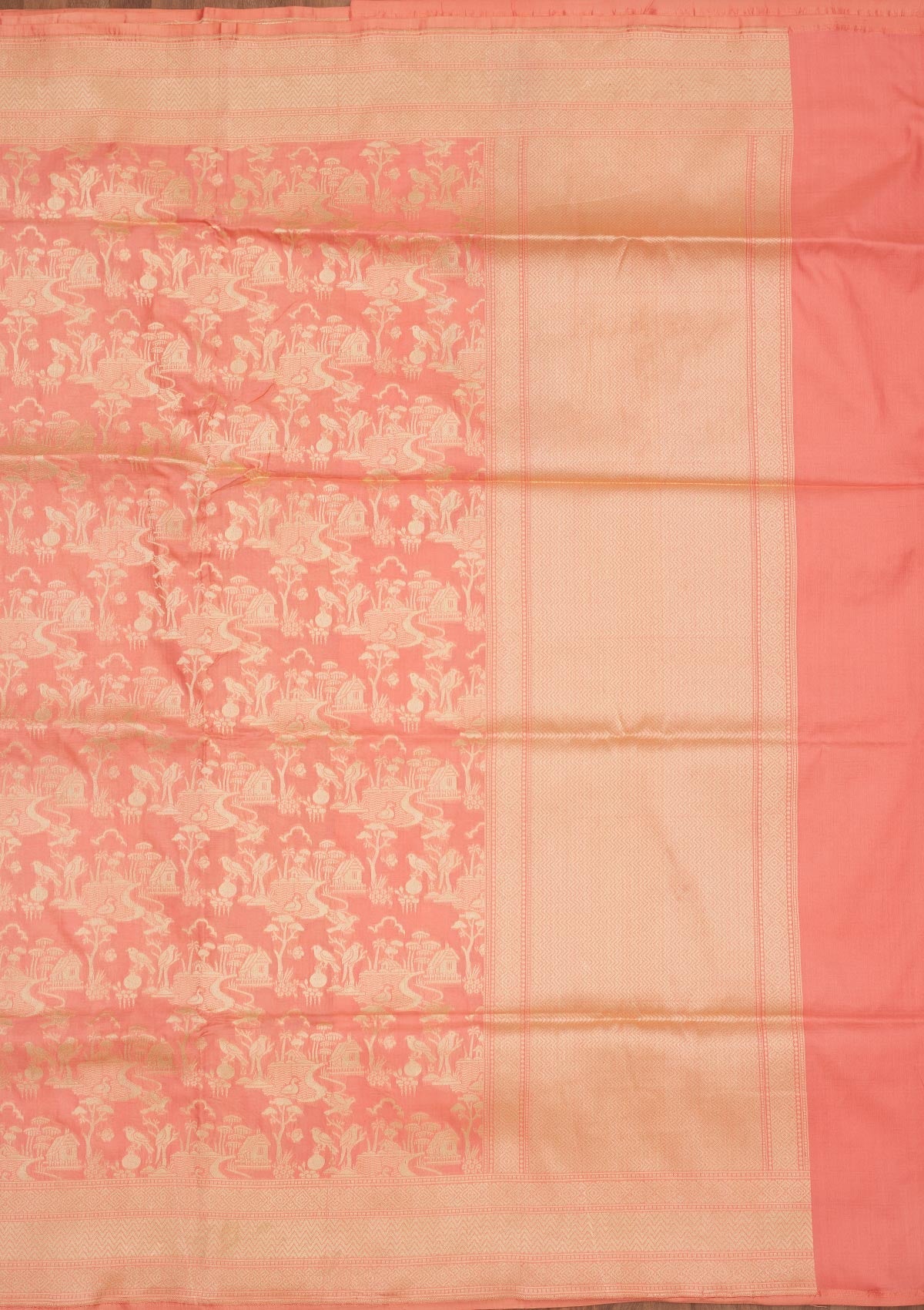 Peach Zariwork Pure Silk Saree