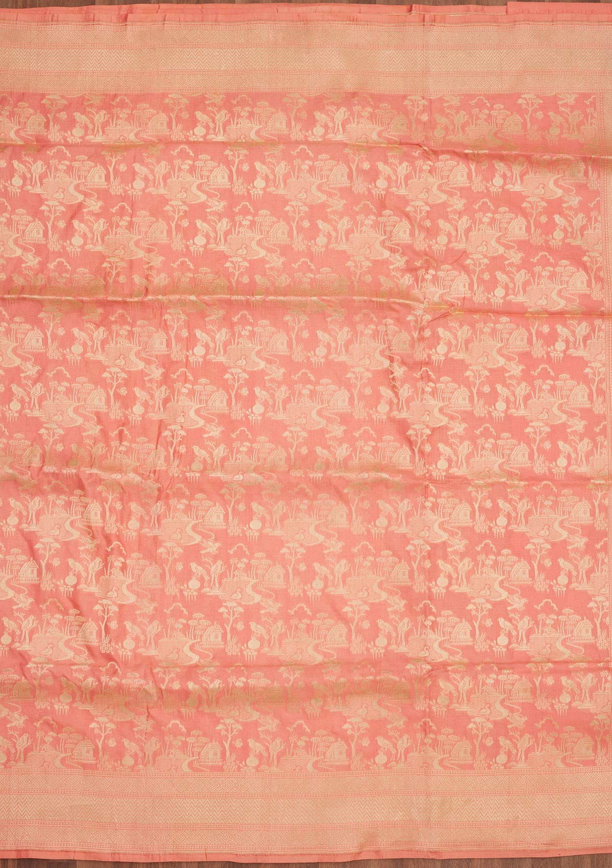 Peach Zariwork Pure Silk Saree