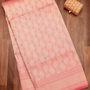 Peach Zariwork Pure Silk Saree