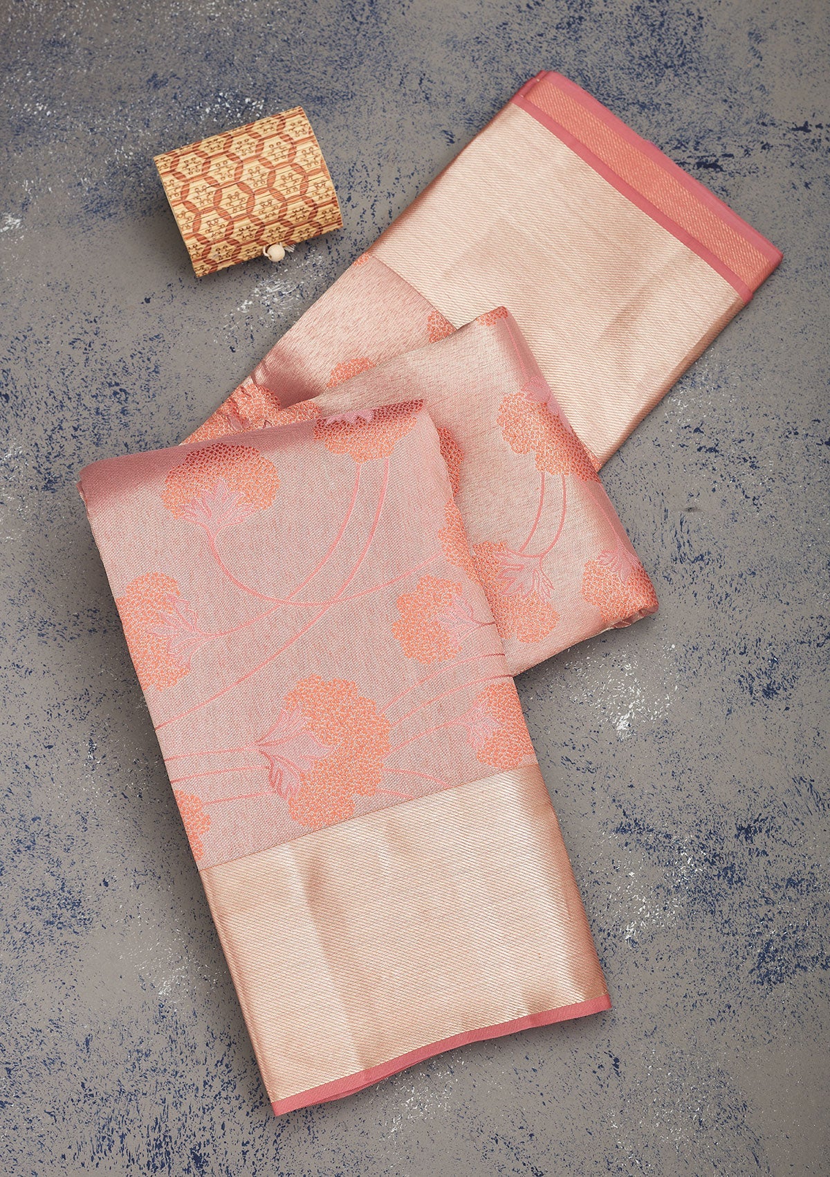 Peach Zariwork Pure Silk Saree