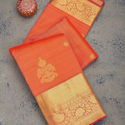Peach Zariwork Pure Silk Saree