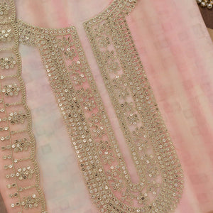 Peach Zariwork Semi Crepe Unstitched Salwar Suit