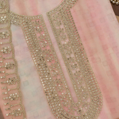 Peach Zariwork Semi Crepe Unstitched Salwar Suit