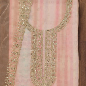 Peach Zariwork Semi Crepe Unstitched Salwar Suit