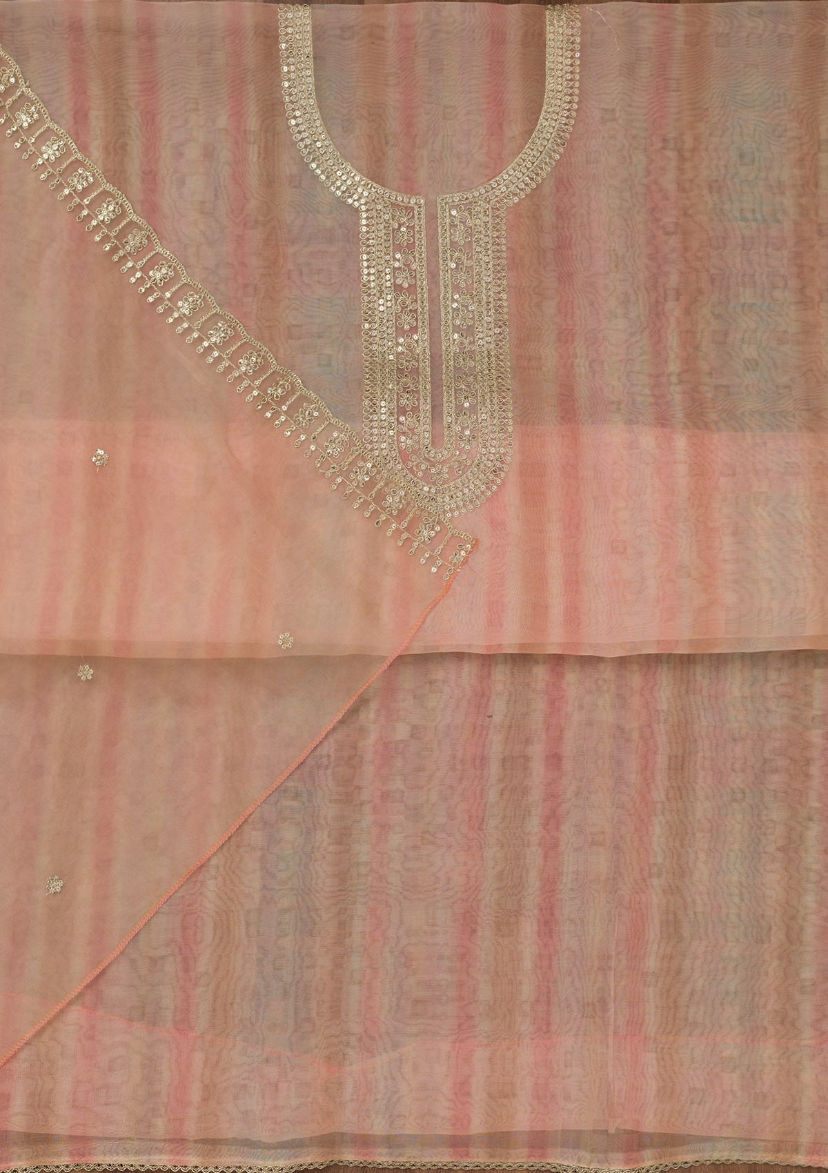 Peach Zariwork Semi Crepe Unstitched Salwar Suit