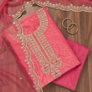 Peach Zariwork Tissue Unstitched Salwar Suit