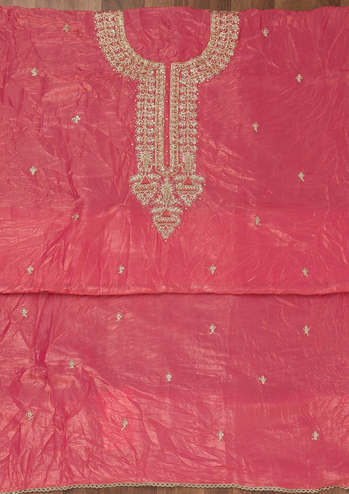 Peach Zariwork Tissue Unstitched Salwar Suit