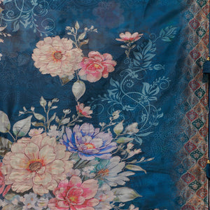 Peacock Blue Printed Tissue Saree
