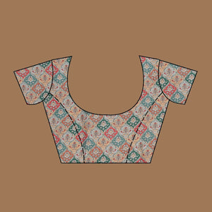 Peacock Blue Printed Tissue Saree