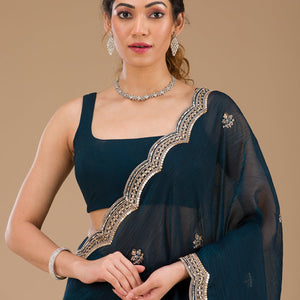 Peacock Blue Sequins Tissue Saree