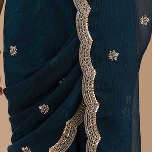 Peacock Blue Sequins Tissue Saree