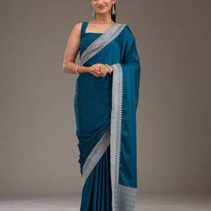 Peacock Blue Stonework Satin Saree