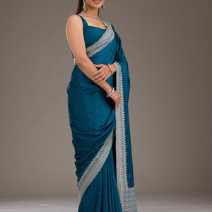 Peacock Blue Stonework Satin Saree
