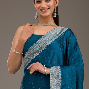 Peacock Blue Stonework Satin Saree