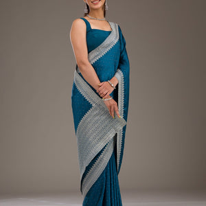Peacock Blue Stonework Satin Saree