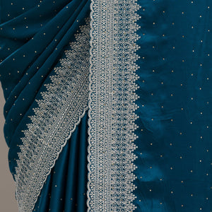 Peacock Blue Stonework Satin Saree