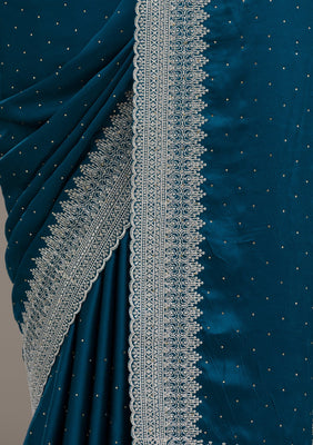 Peacock Blue Stonework Satin Saree