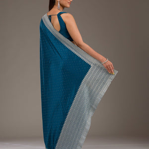 Peacock Blue Stonework Satin Saree