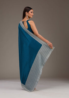 Peacock Blue Stonework Satin Saree