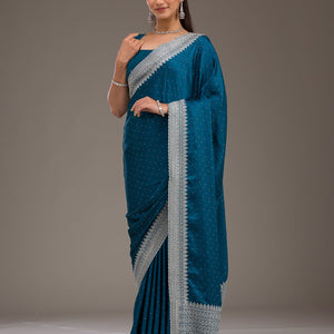 Peacock Blue Stonework Satin Saree
