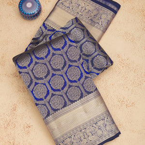 Peacock Blue Zariwork Pure Silk Saree
